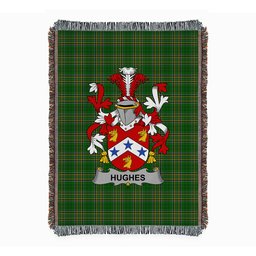ScotsTee Shop Irish Hughes Clan Coat of Arms Irish Tartan Woven Blanket