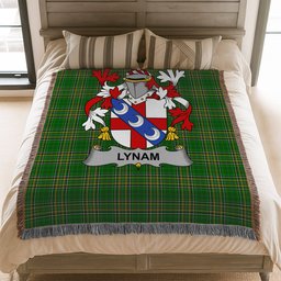 ScotsTee Shop Irish Lynam or O'Lynam Clan Coat of Arms Irish Tartan Woven Blanket
