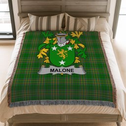 ScotsTee Shop Irish Malone or O'Malone Clan Coat of Arms Irish Tartan Woven Blanket