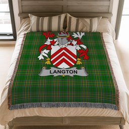 ScotsTee Shop Irish Langton Clan Coat of Arms Irish Tartan Woven Blanket