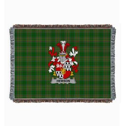 ScotsTee Shop Irish Hewson Clan Coat of Arms Irish Tartan Woven Blanket