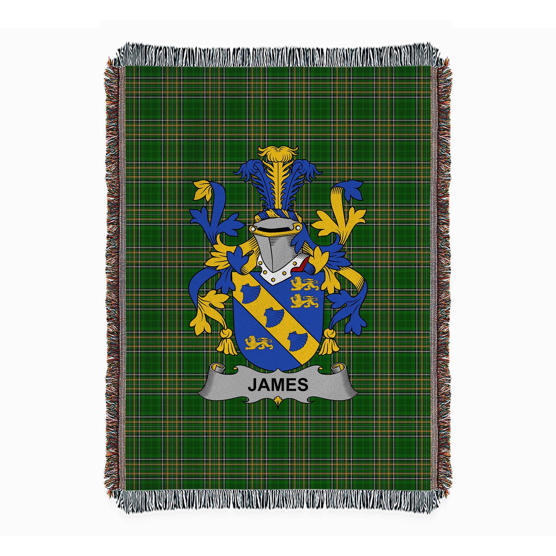 ScotsTee Shop Irish James Clan Coat of Arms Irish Tartan Woven Blanket