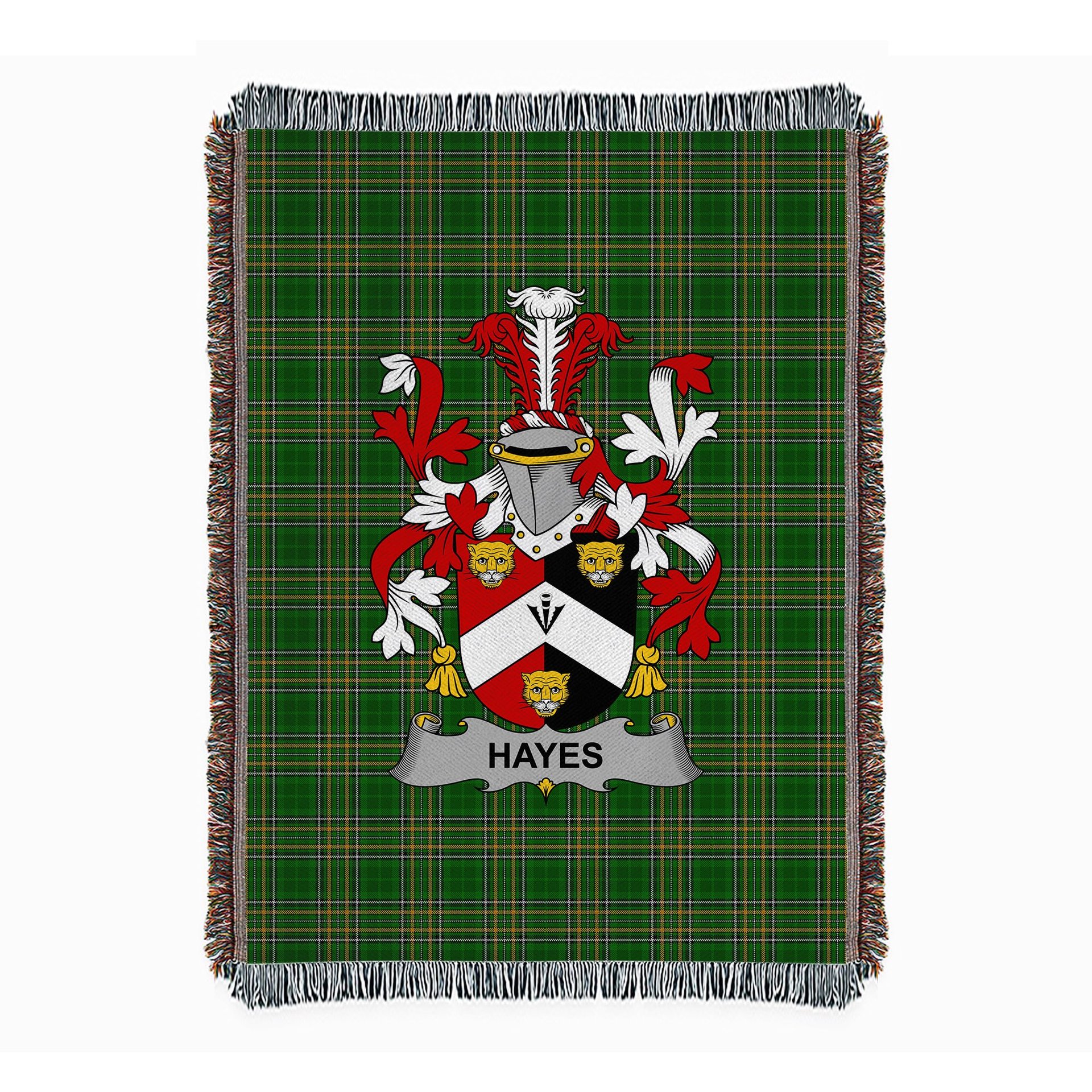 ScotsTee Shop Irish Hayes Clan Coat of Arms Irish Tartan Woven Blanket