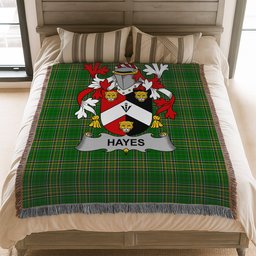ScotsTee Shop Irish Hayes Clan Coat of Arms Irish Tartan Woven Blanket