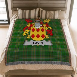 ScotsTee Shop Irish Lavin or O'Lavin Clan Coat of Arms Irish Tartan Woven Blanket