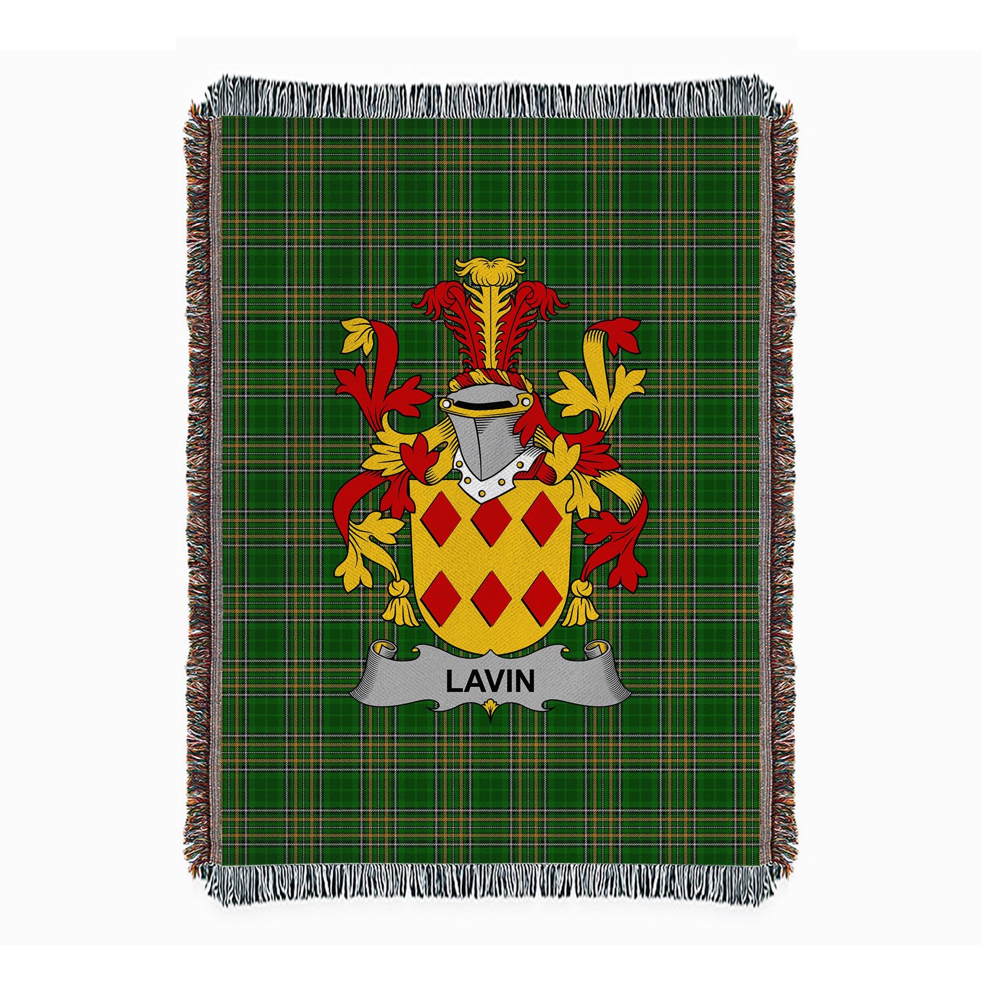 ScotsTee Shop Irish Lavin or O'Lavin Clan Coat of Arms Irish Tartan Woven Blanket
