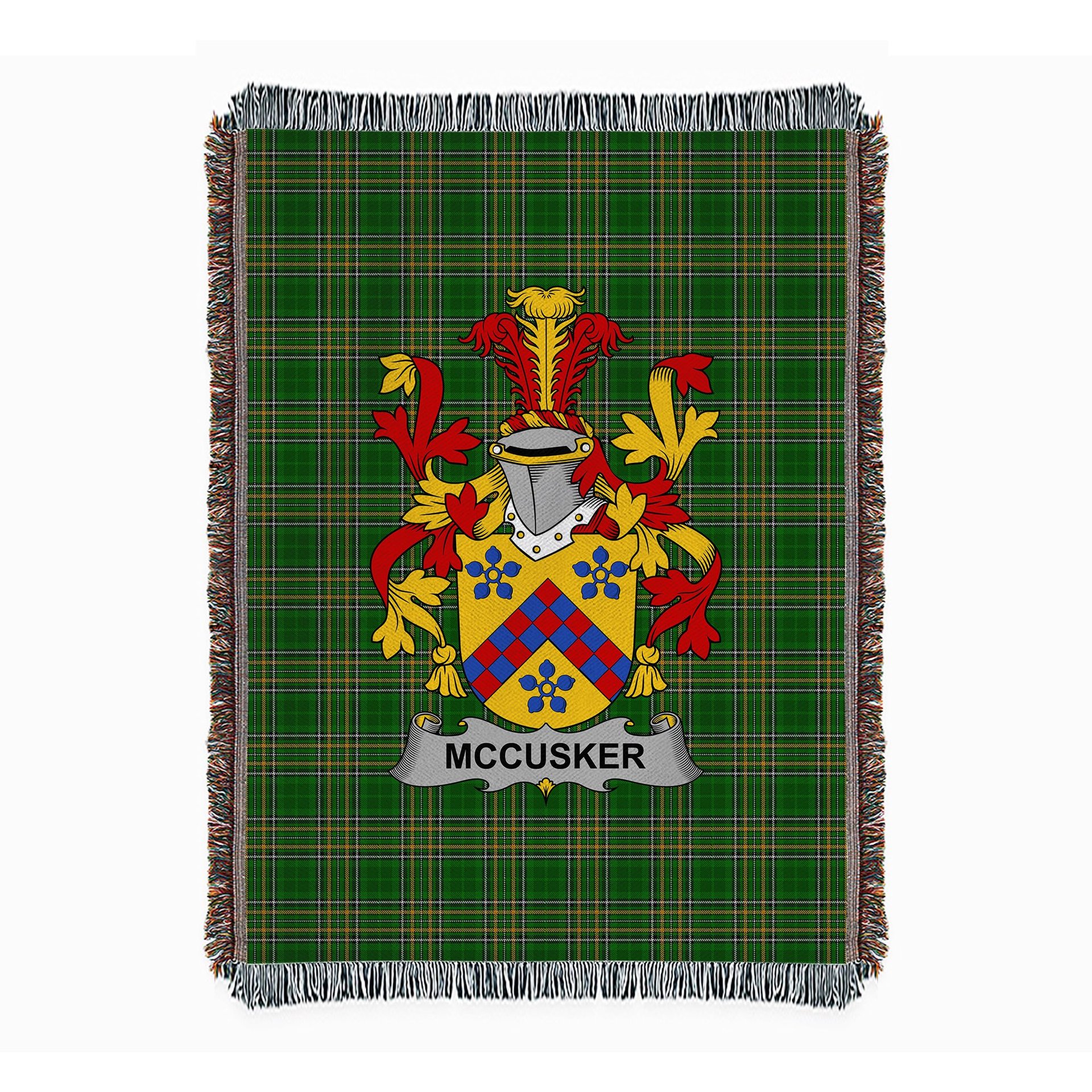 ScotsTee Shop Irish McCusker or Cosker Clan Coat of Arms Irish Tartan Woven Blanket