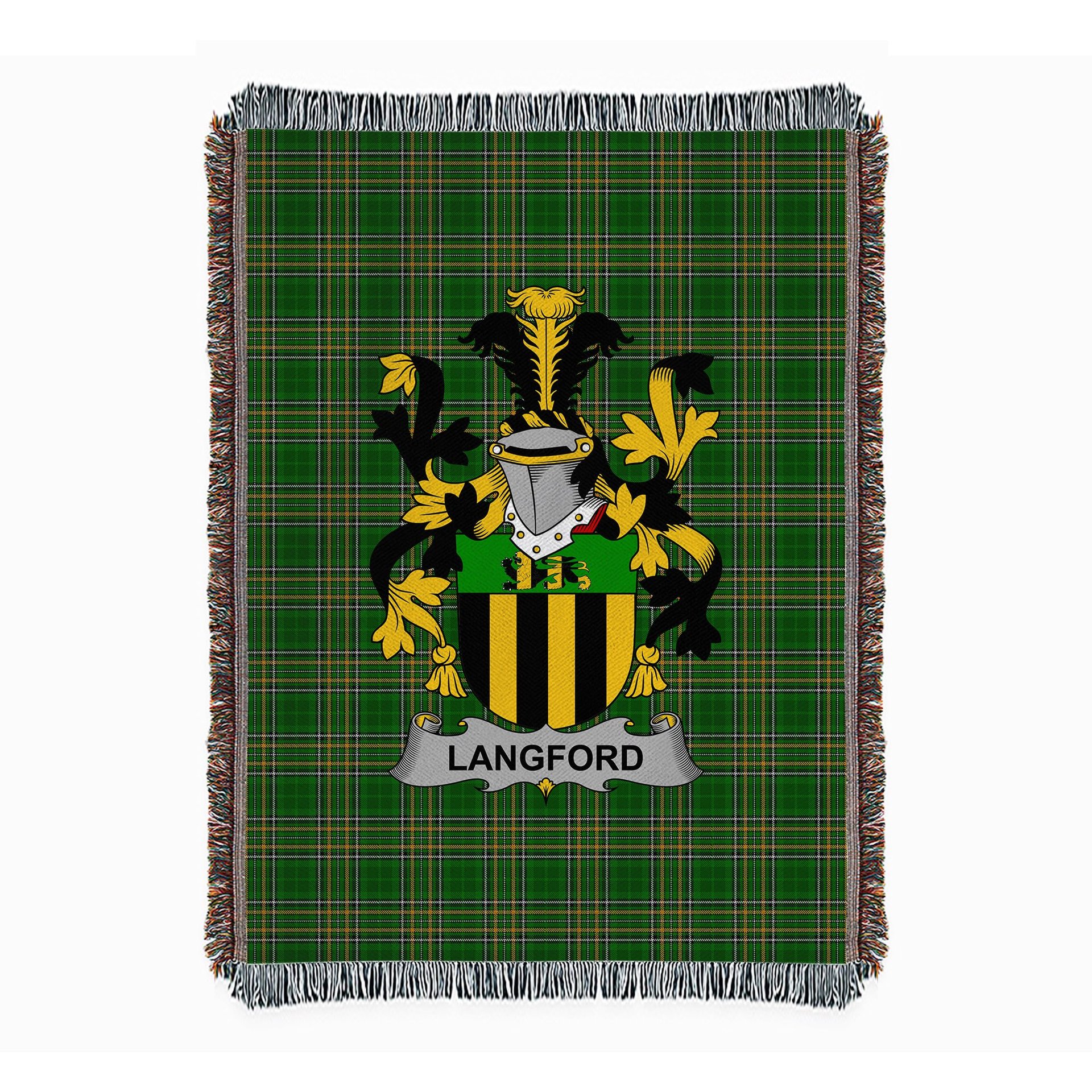 ScotsTee Shop Irish Langford Clan Coat of Arms Irish Tartan Woven Blanket