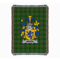ScotsTee Shop Irish Mahon or O'Mahon Clan Coat of Arms Irish Tartan Woven Blanket