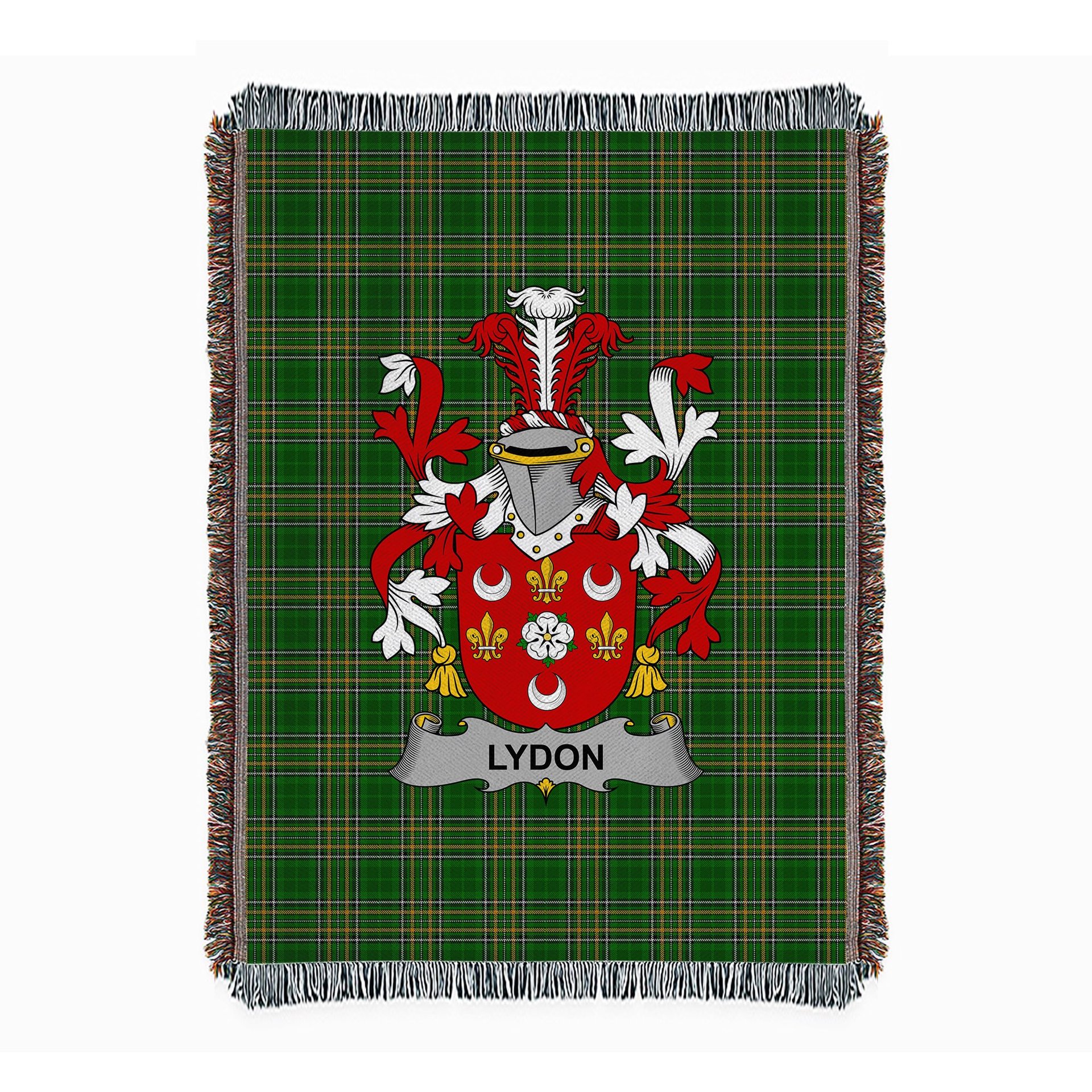 ScotsTee Shop Irish Lydon or Leyden Clan Coat of Arms Irish Tartan Woven Blanket