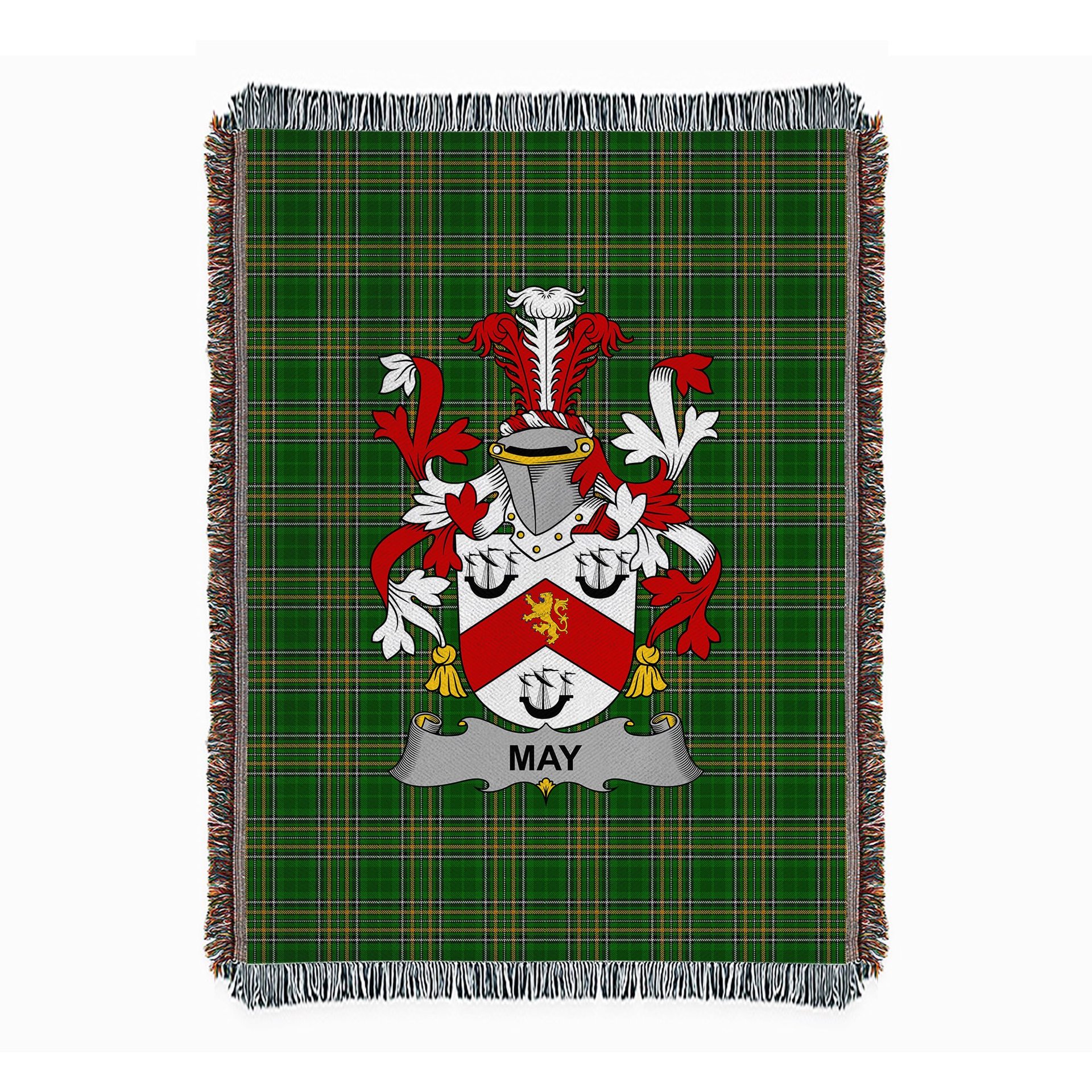 ScotsTee Shop Irish May Clan Coat of Arms Irish Tartan Woven Blanket