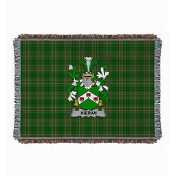ScotsTee Shop Irish Kieran or O'Kieran Clan Coat of Arms Irish Tartan Woven Blanket