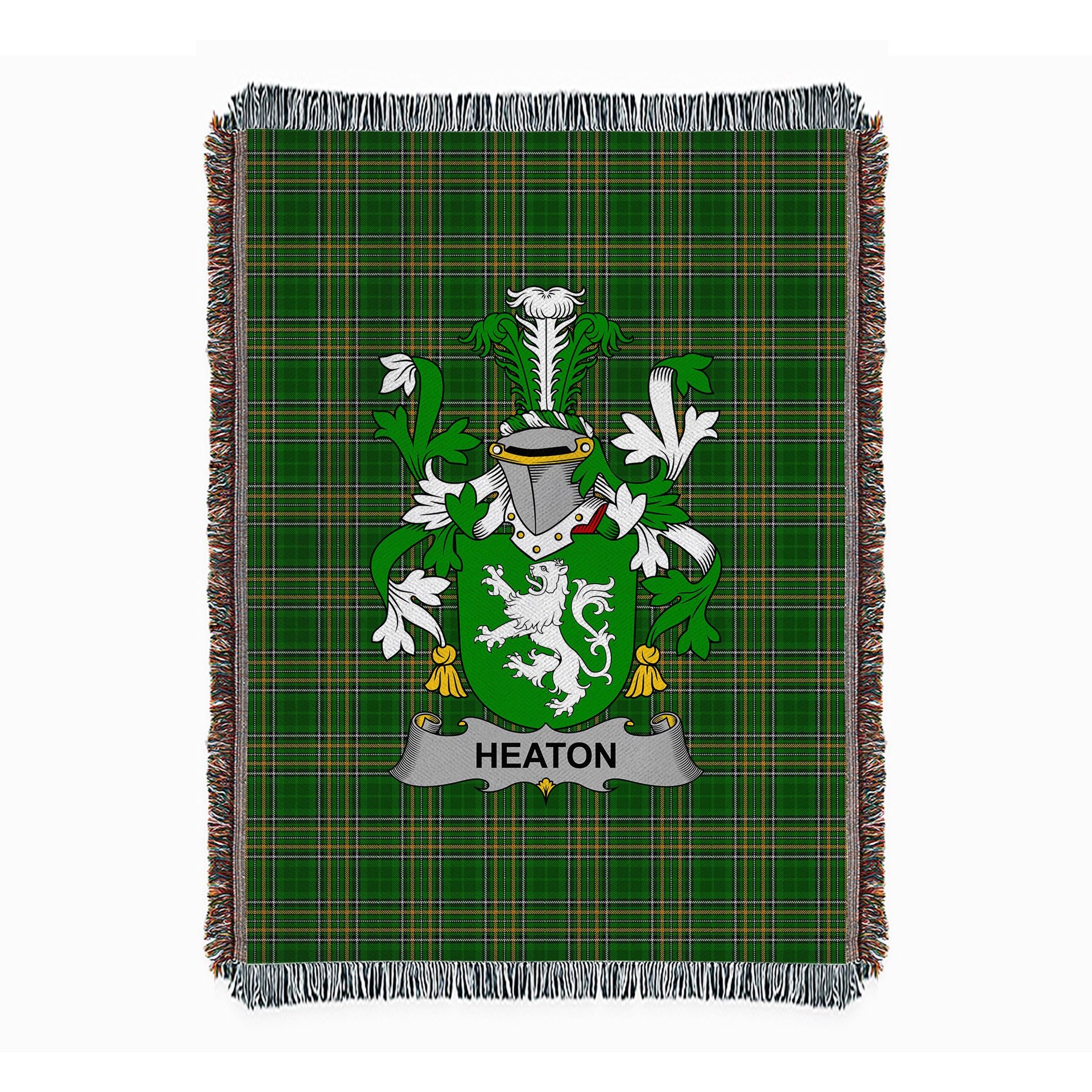 ScotsTee Shop Irish Heaton Clan Coat of Arms Irish Tartan Woven Blanket