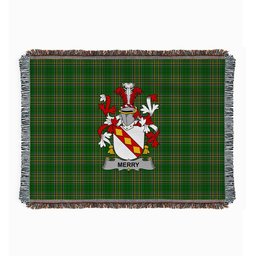 ScotsTee Shop Irish Merry or O'Merry Clan Coat of Arms Irish Tartan Woven Blanket