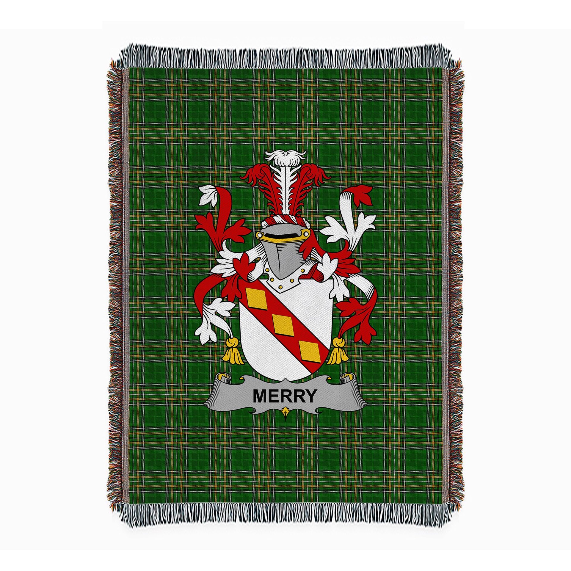 ScotsTee Shop Irish Merry or O'Merry Clan Coat of Arms Irish Tartan Woven Blanket