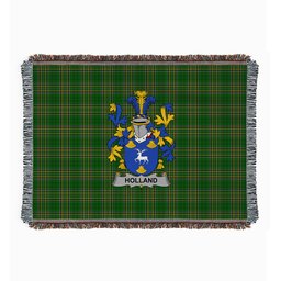 ScotsTee Shop Irish Holland Clan Coat of Arms Irish Tartan Woven Blanket