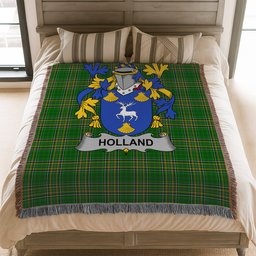 ScotsTee Shop Irish Holland Clan Coat of Arms Irish Tartan Woven Blanket