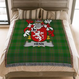 ScotsTee Shop Irish Henn Clan Coat of Arms Irish Tartan Woven Blanket