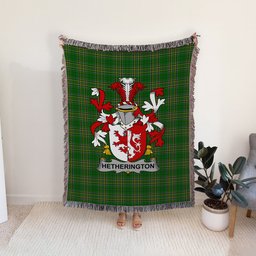 ScotsTee Shop Irish Hetherington Clan Coat of Arms Irish Tartan Woven Blanket