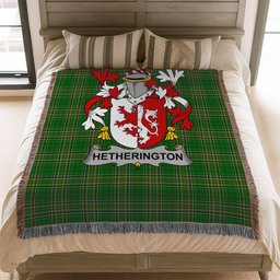 ScotsTee Shop Irish Hetherington Clan Coat of Arms Irish Tartan Woven Blanket
