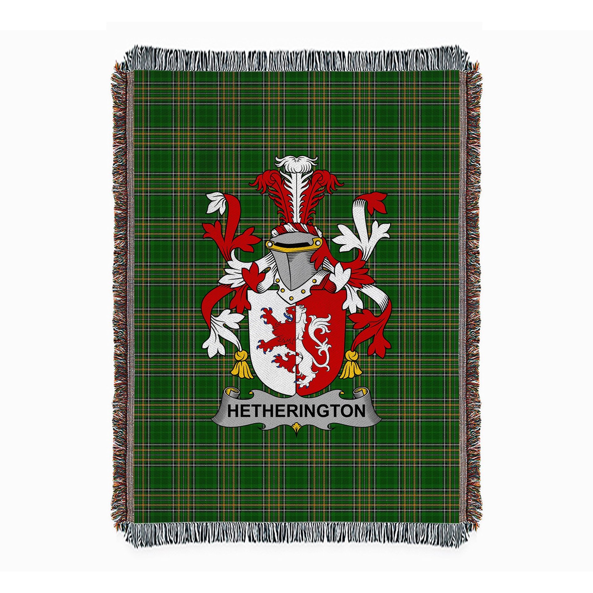 ScotsTee Shop Irish Hetherington Clan Coat of Arms Irish Tartan Woven Blanket