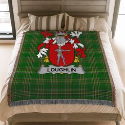 ScotsTee Shop Irish Loughlin or O'Loughlin Clan Coat of Arms Irish Tartan Woven Blanket