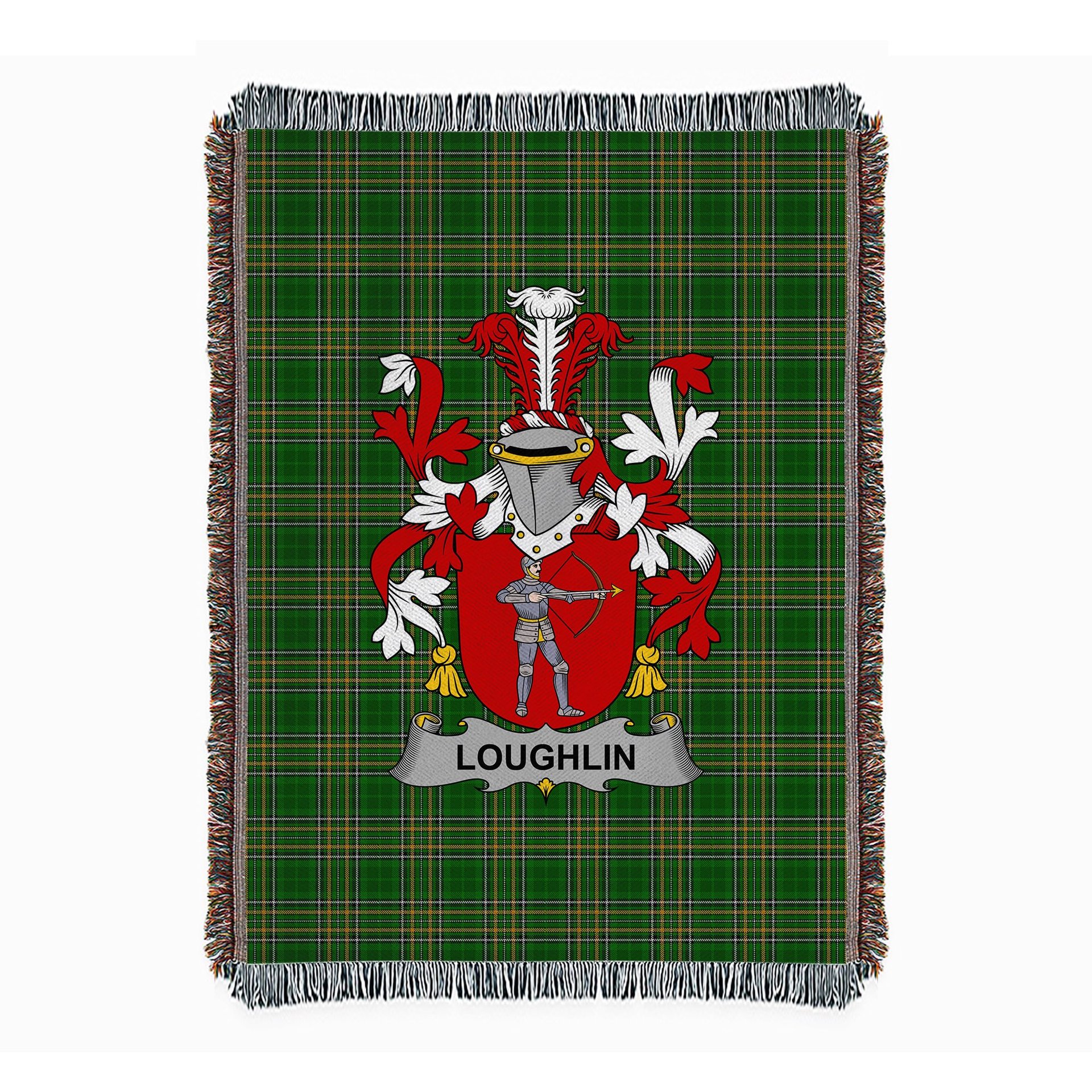 ScotsTee Shop Irish Loughlin or O'Loughlin Clan Coat of Arms Irish Tartan Woven Blanket