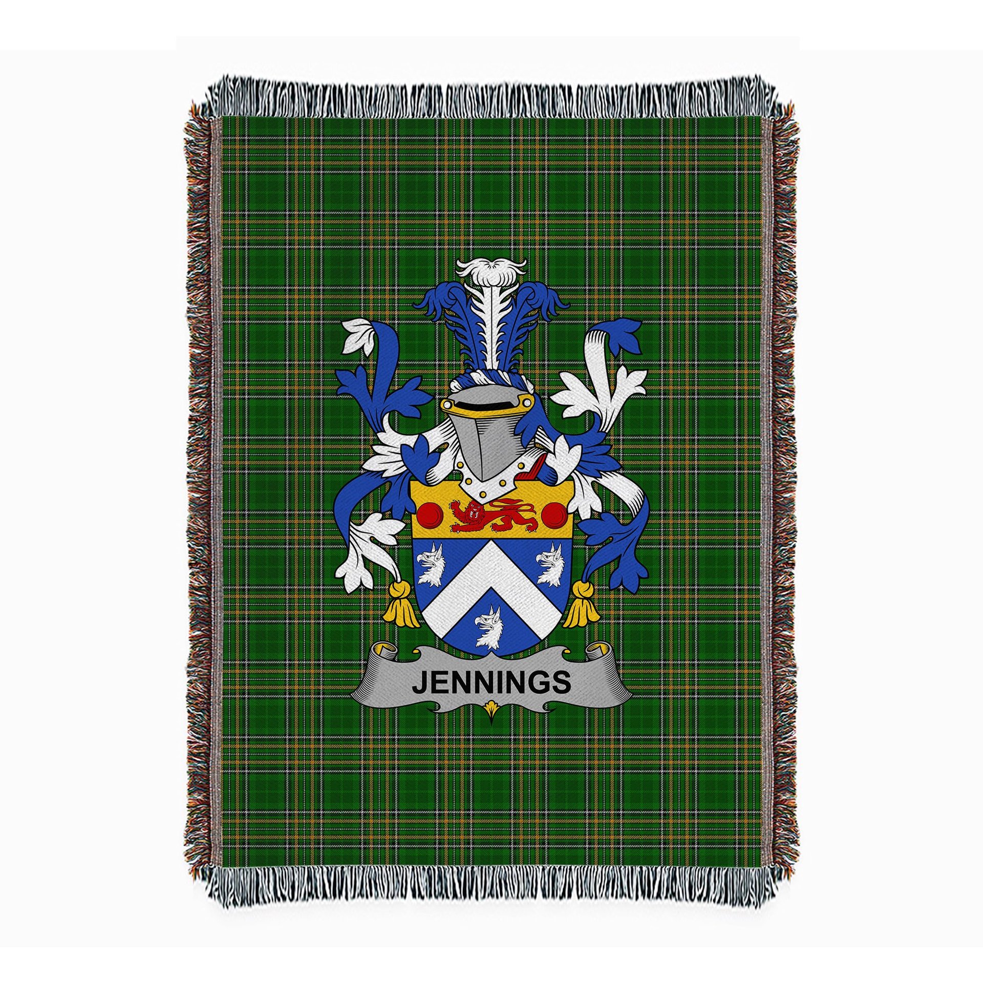 ScotsTee Shop Irish Jennings or Jennyns Clan Coat of Arms Irish Tartan Woven Blanket