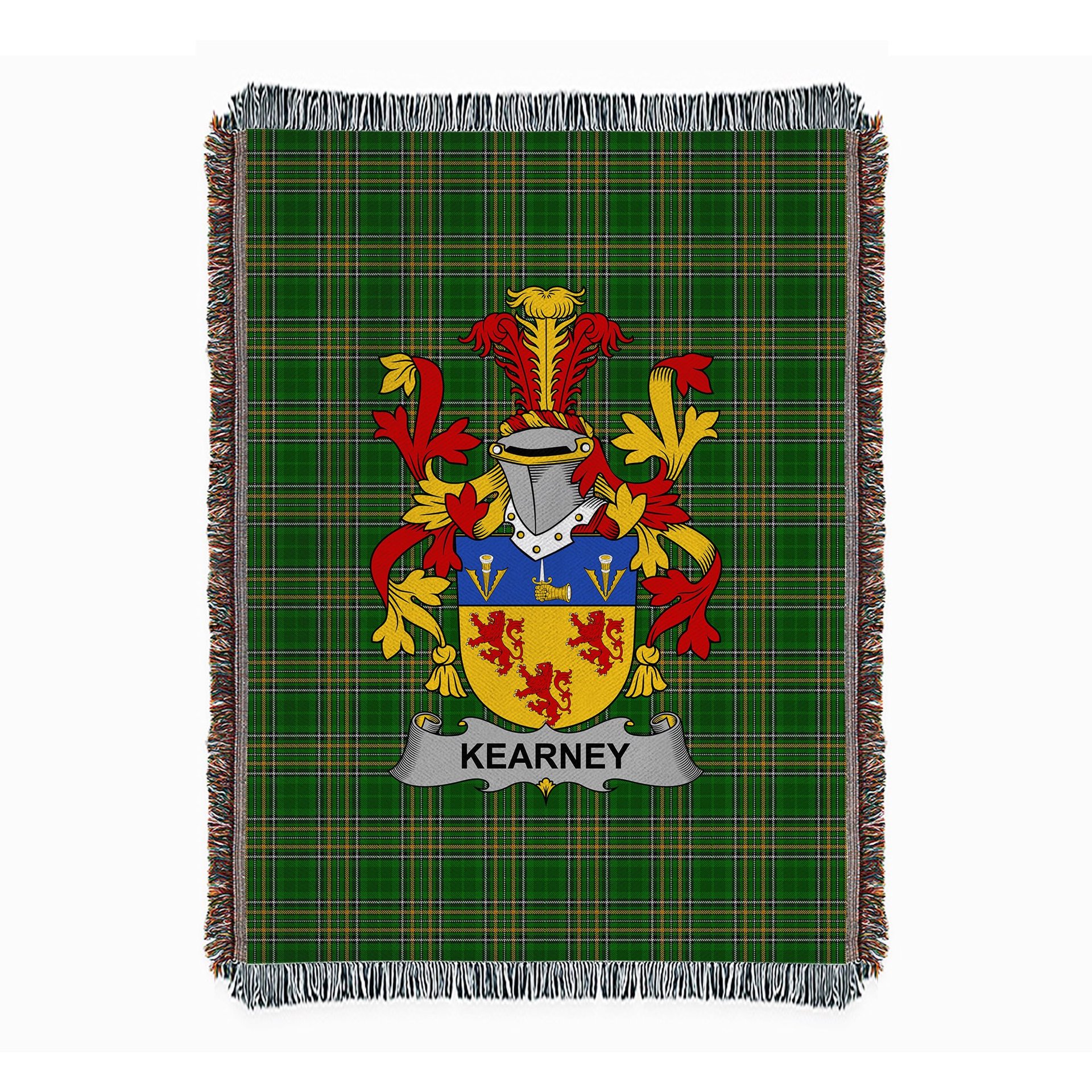 ScotsTee Shop Irish Kearney or O'Kearney Clan Coat of Arms Irish Tartan Woven Blanket