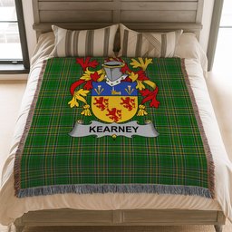 ScotsTee Shop Irish Kearney or O'Kearney Clan Coat of Arms Irish Tartan Woven Blanket