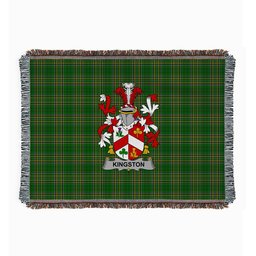 ScotsTee Shop Irish Kingston Clan Coat of Arms Irish Tartan Woven Blanket