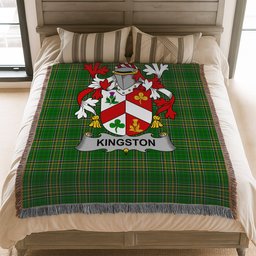 ScotsTee Shop Irish Kingston Clan Coat of Arms Irish Tartan Woven Blanket