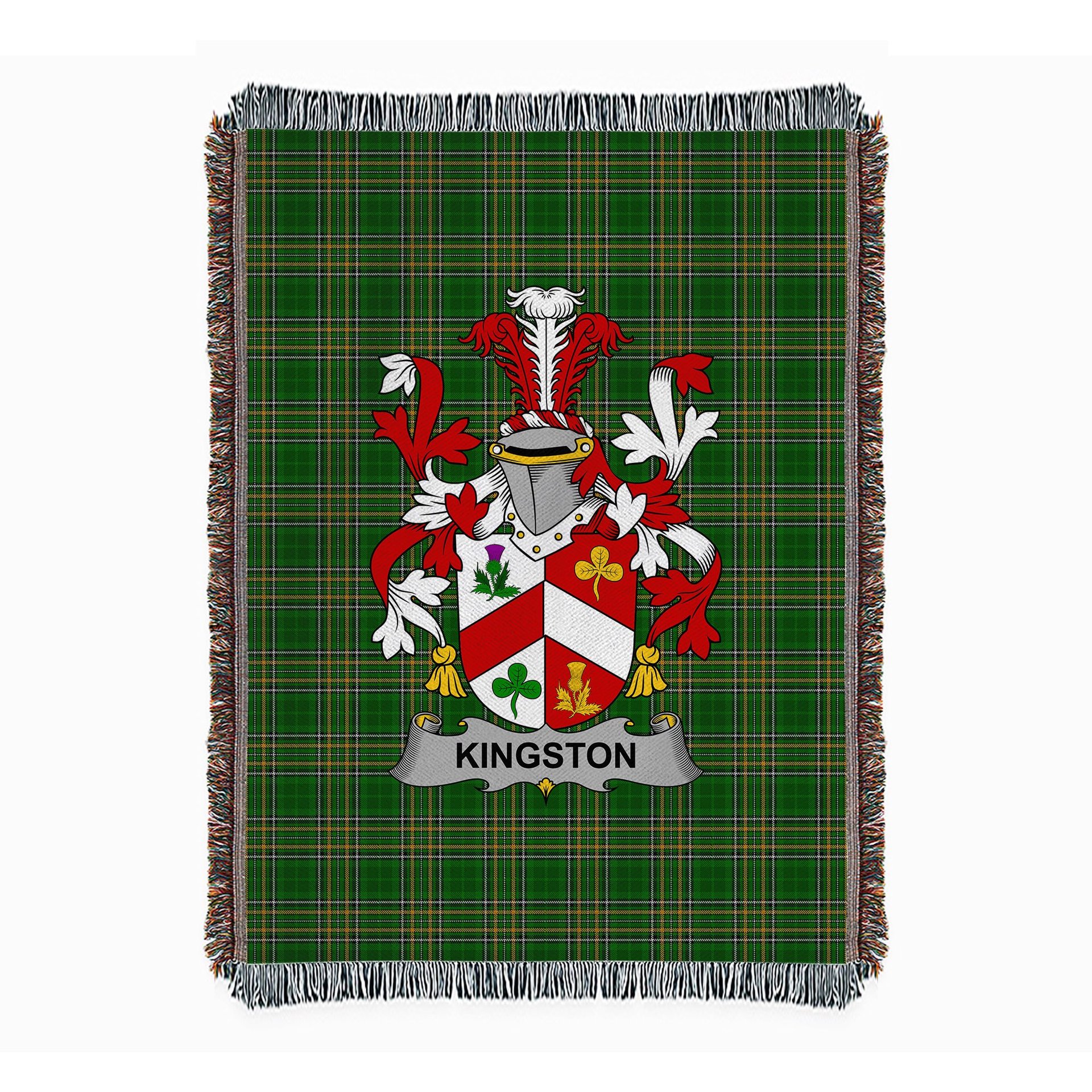 ScotsTee Shop Irish Kingston Clan Coat of Arms Irish Tartan Woven Blanket