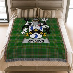 ScotsTee Shop Irish Jackson Clan Coat of Arms Irish Tartan Woven Blanket