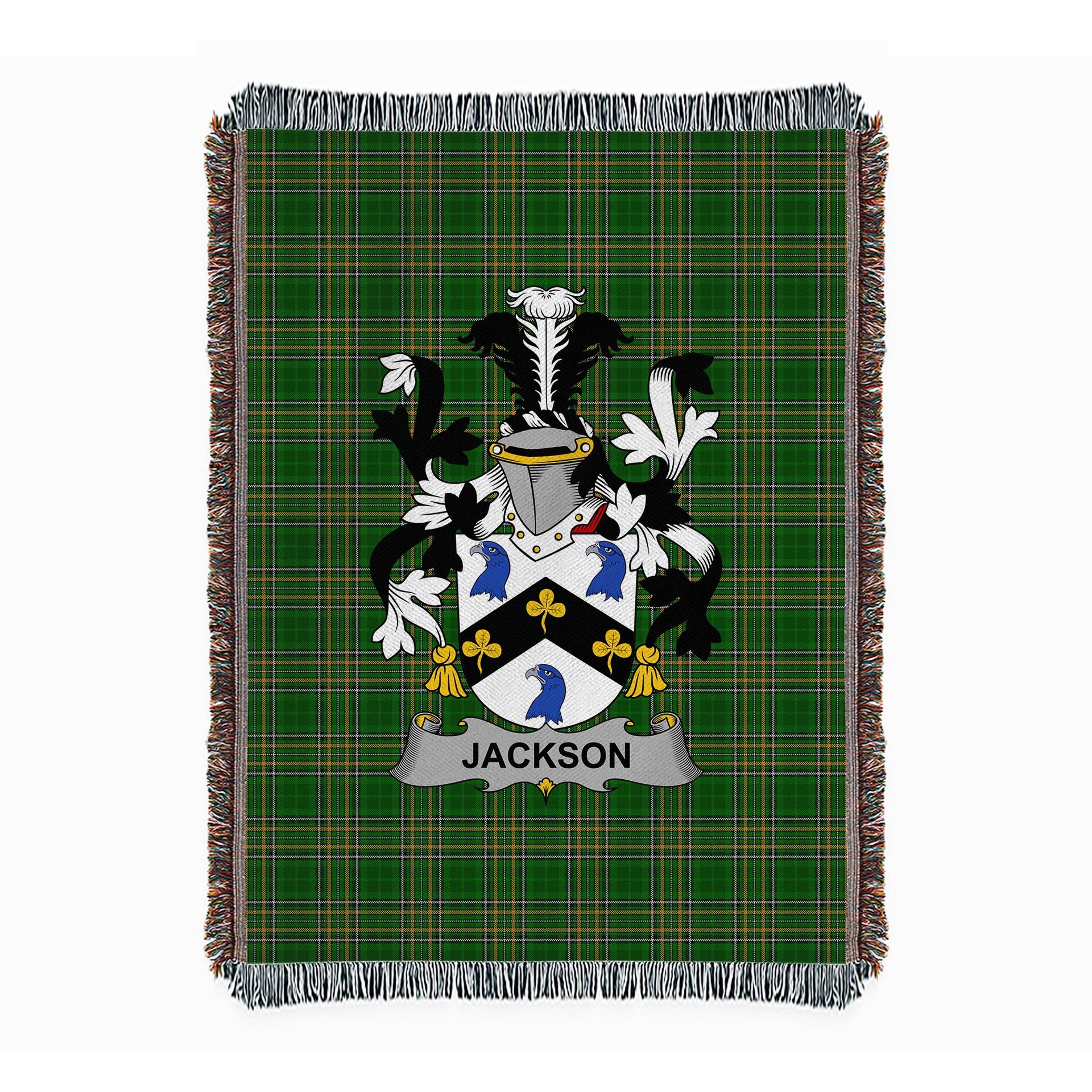 ScotsTee Shop Irish Jackson Clan Coat of Arms Irish Tartan Woven Blanket