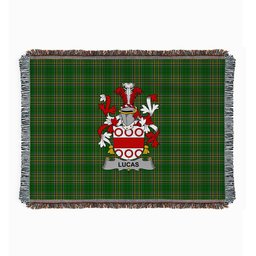ScotsTee Shop Irish Lucas or Luke Clan Coat of Arms Irish Tartan Woven Blanket