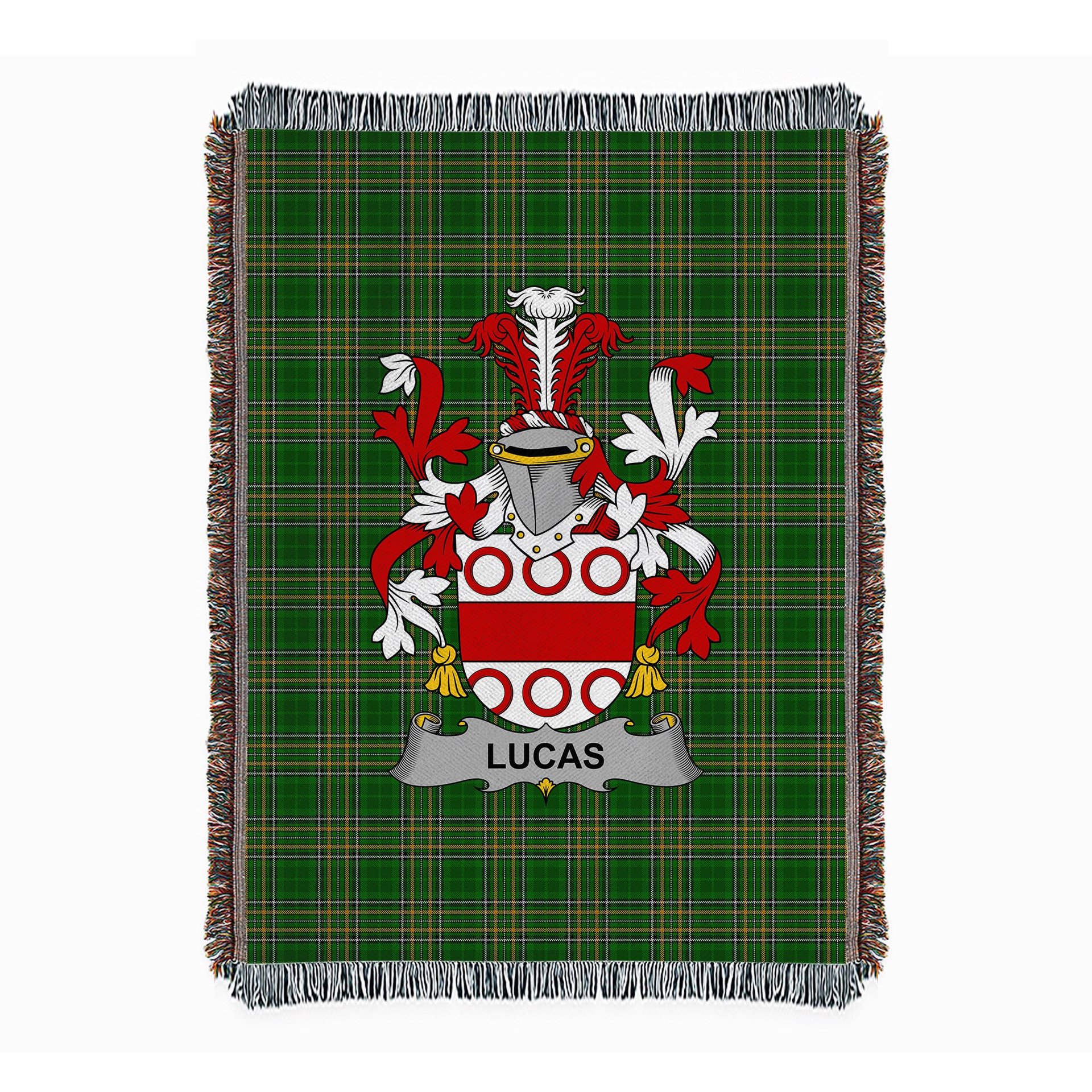 ScotsTee Shop Irish Lucas or Luke Clan Coat of Arms Irish Tartan Woven Blanket