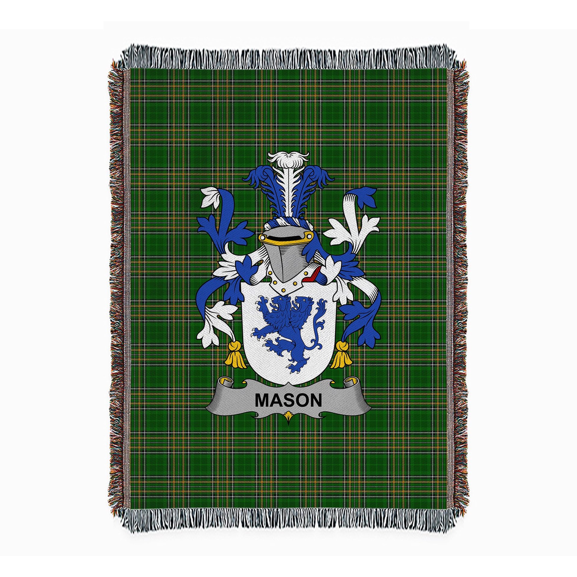 ScotsTee Shop Irish Mason Clan Coat of Arms Irish Tartan Woven Blanket
