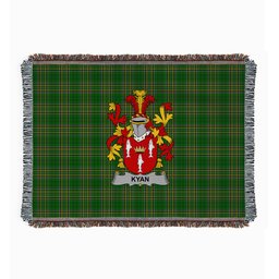 ScotsTee Shop Irish Kyan or O'Kyan Clan Coat of Arms Irish Tartan Woven Blanket