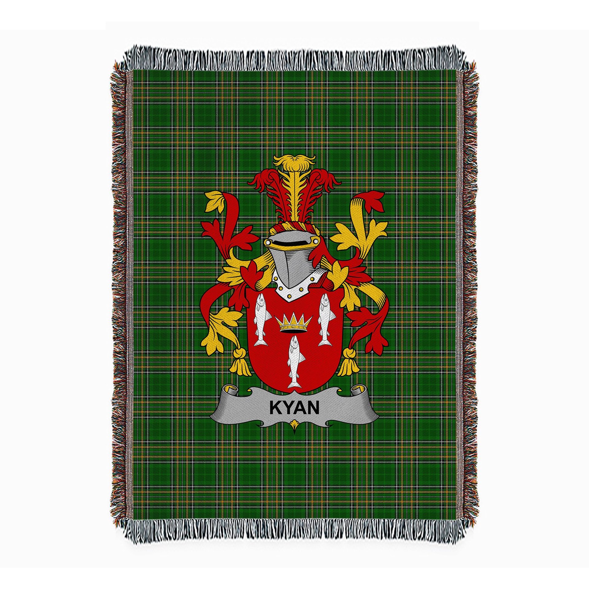 ScotsTee Shop Irish Kyan or O'Kyan Clan Coat of Arms Irish Tartan Woven Blanket