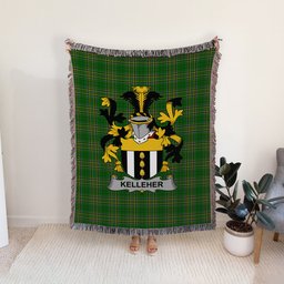 ScotsTee Shop Irish Kelleher or O'Kelleher Clan Coat of Arms Irish Tartan Woven Blanket