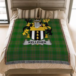ScotsTee Shop Irish Kelleher or O'Kelleher Clan Coat of Arms Irish Tartan Woven Blanket