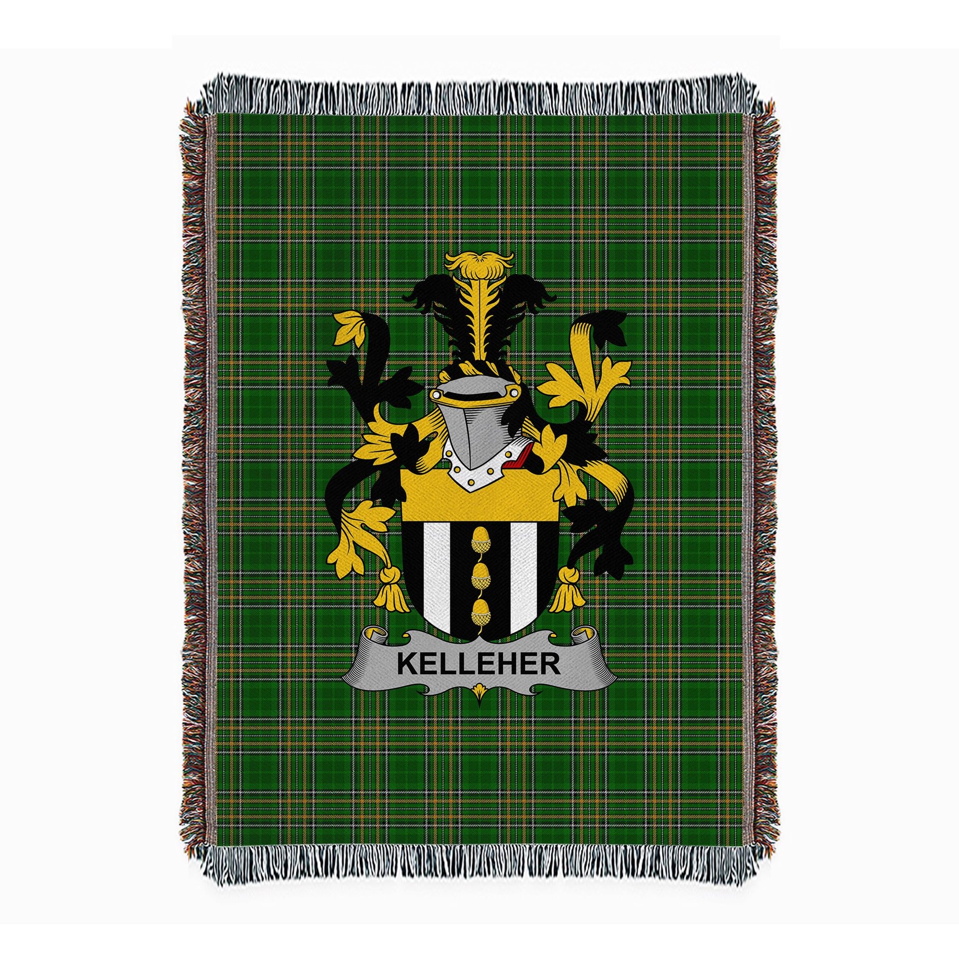 ScotsTee Shop Irish Kelleher or O'Kelleher Clan Coat of Arms Irish Tartan Woven Blanket