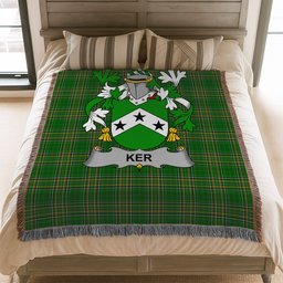 ScotsTee Shop Irish Ker Clan Coat of Arms Irish Tartan Woven Blanket
