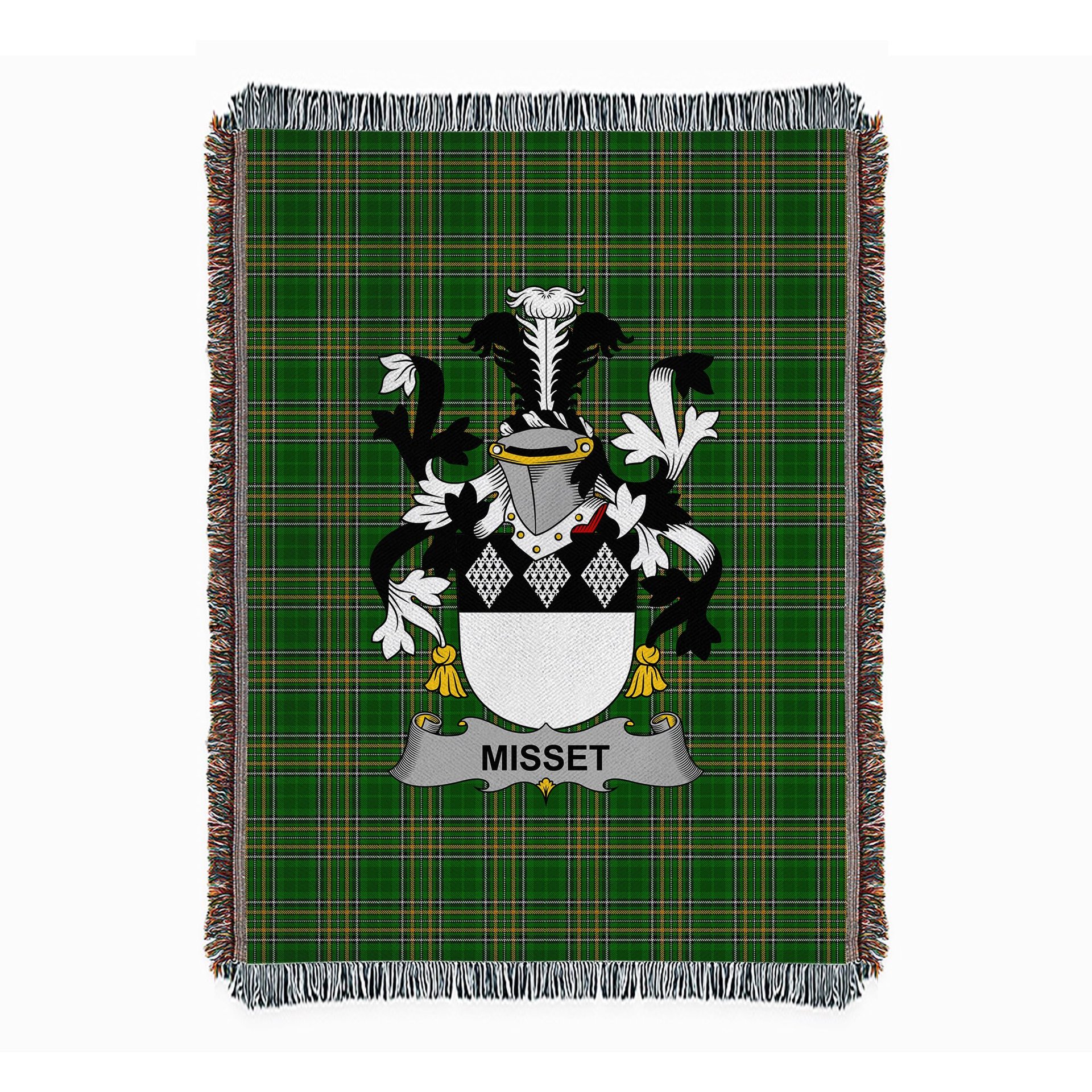 ScotsTee Shop Irish Misset Clan Coat of Arms Irish Tartan Woven Blanket