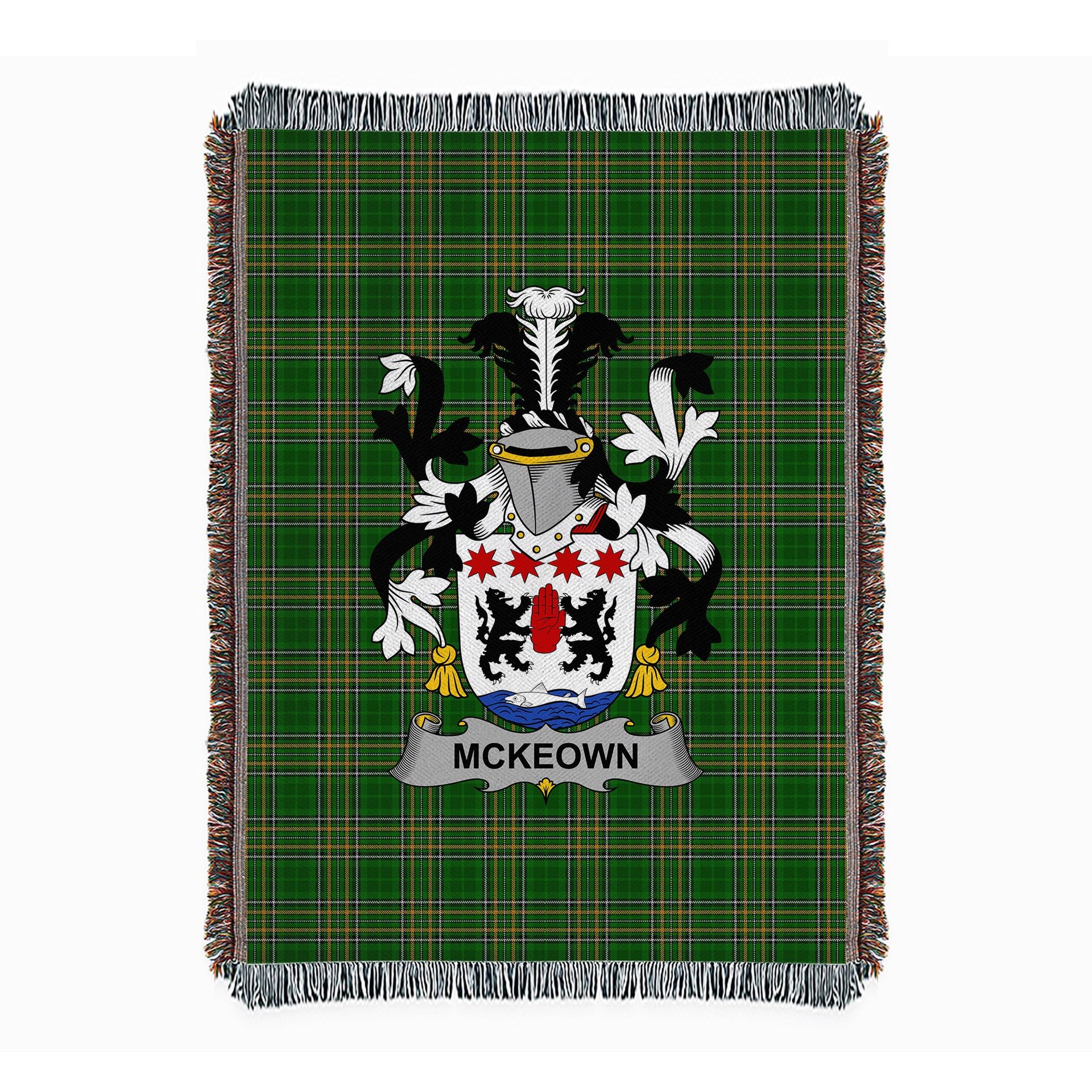 ScotsTee Shop Irish McKeown or Keon Clan Coat of Arms Irish Tartan Woven Blanket