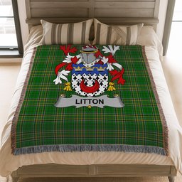 ScotsTee Shop Irish Litton Clan Coat of Arms Irish Tartan Woven Blanket