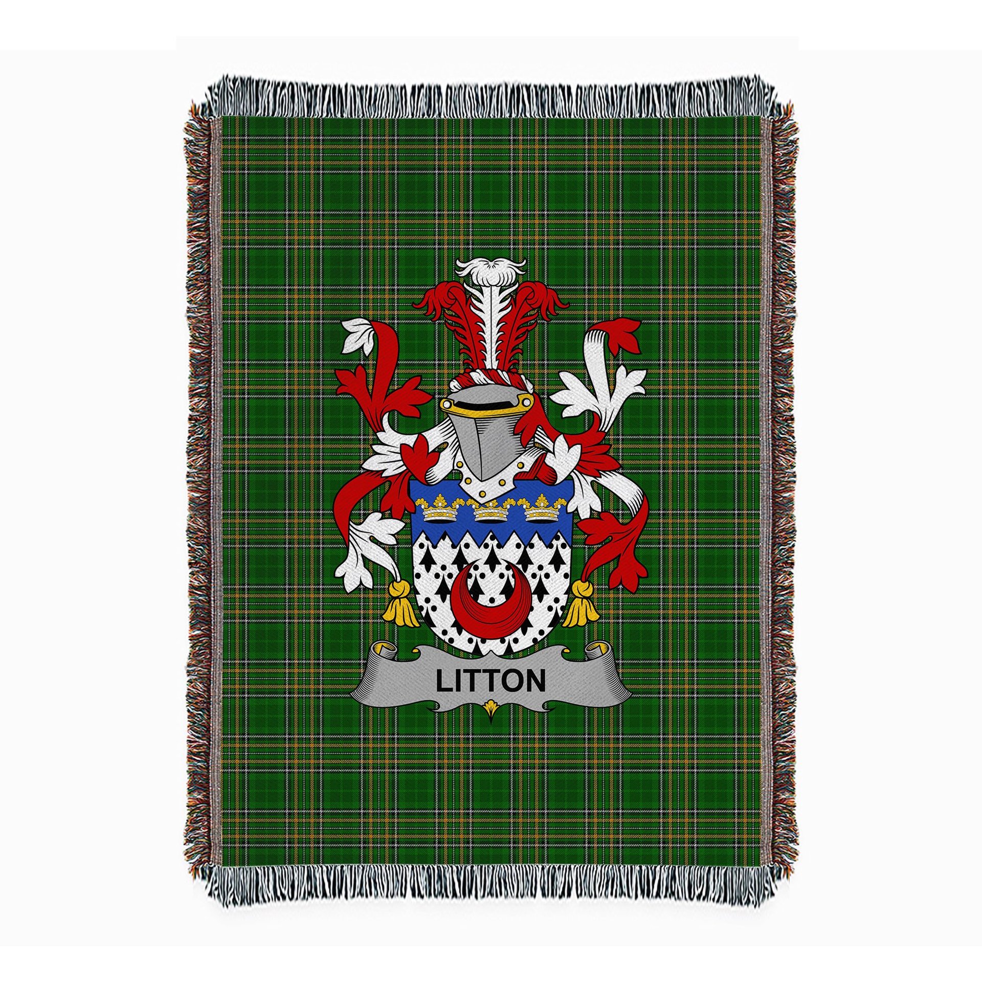 ScotsTee Shop Irish Litton Clan Coat of Arms Irish Tartan Woven Blanket