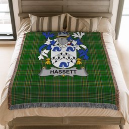 ScotsTee Shop Irish Hassett or Hasset Clan Coat of Arms Irish Tartan Woven Blanket