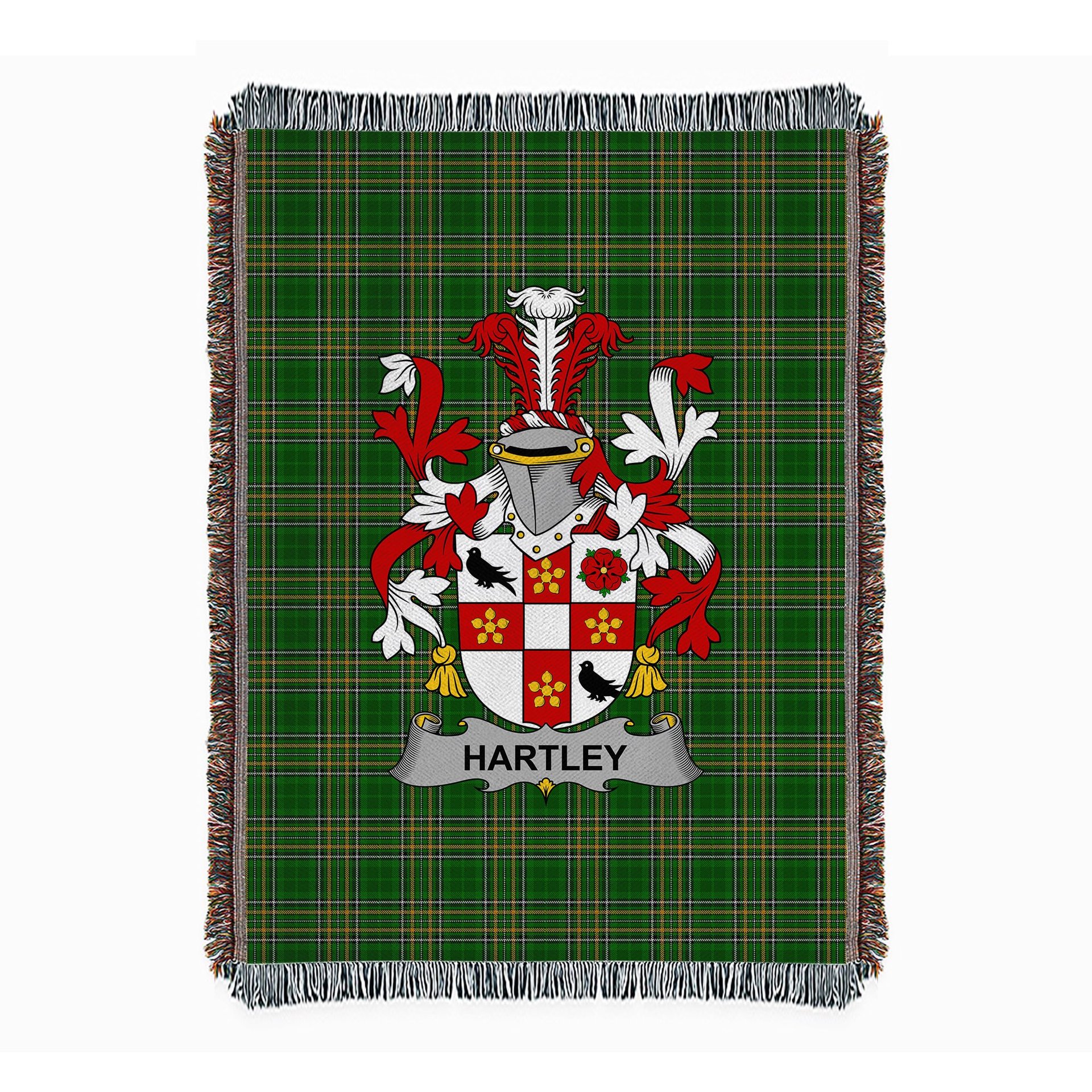 ScotsTee Shop Irish Hartley or O'Hartley Clan Coat of Arms Irish Tartan Woven Blanket
